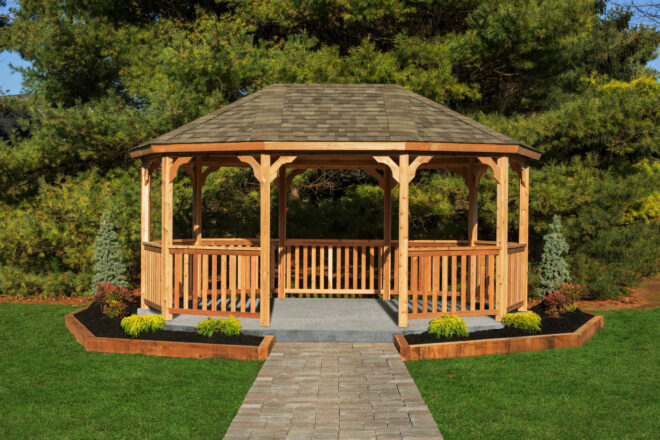 Oval cedar gazebo.